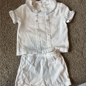 White Baby Outfit with Blue Trim